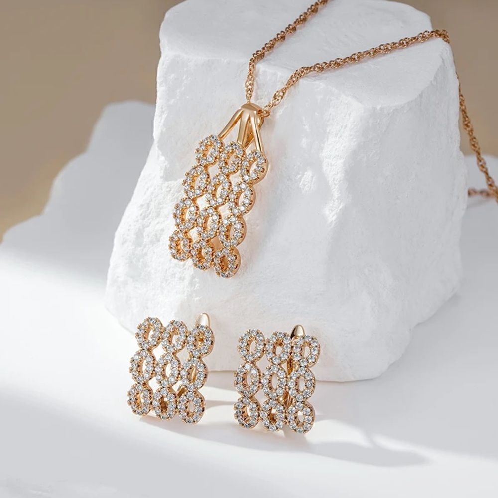 Radiant Elegance: 585 Rose Gold Plated Necklace with Zircon Accents" - Picture 7 of 15